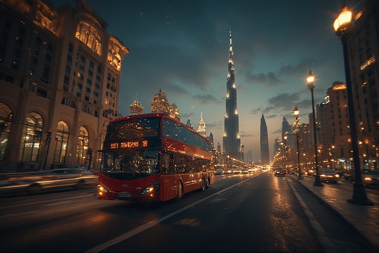 Burj Khalifa view from Dubai city tour bus